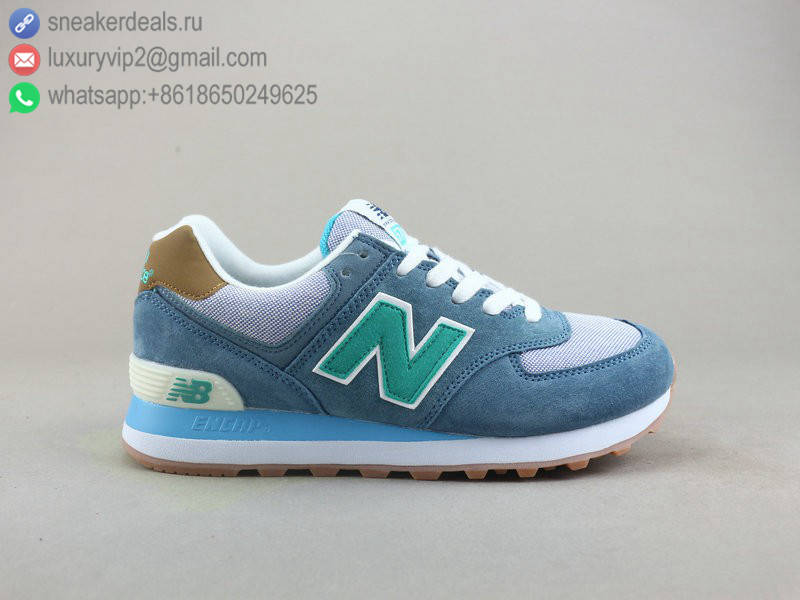 NEW BALANCE WL574 BLUE GREEN LEATHER UNISEX RUNNING SHOES